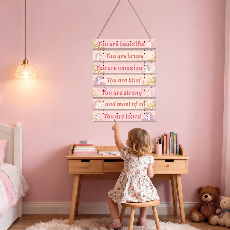 FIOBEE Girls Room Décor for Teen Girls Boys with LED Light Wall Decor for Bedroom Motivational Inspirational Wall Art Girl Room Decoration for Kids Studyroom, 8 Kinds of Lights, Pink Unicorn - Image 2